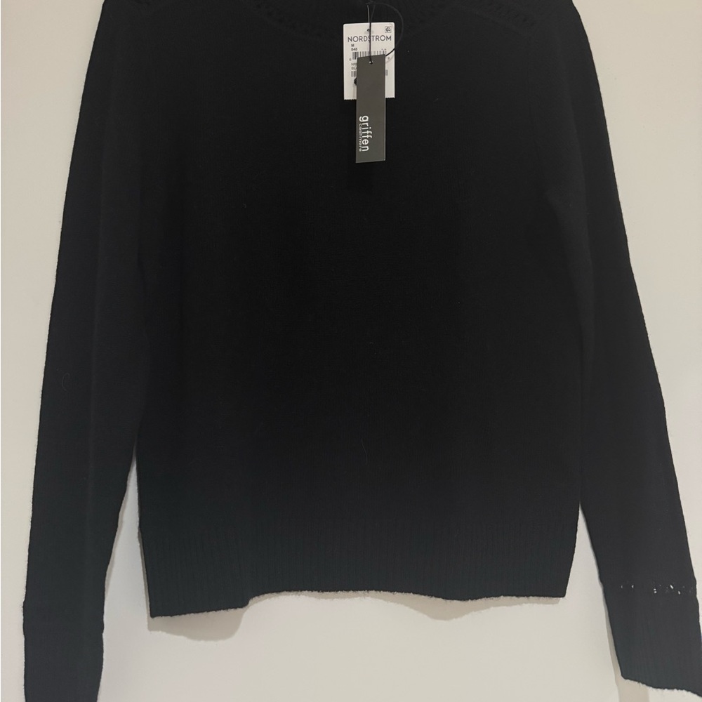Nordstrom GRIFFEN Black Cashmere & Wool Crewneck Sweater
